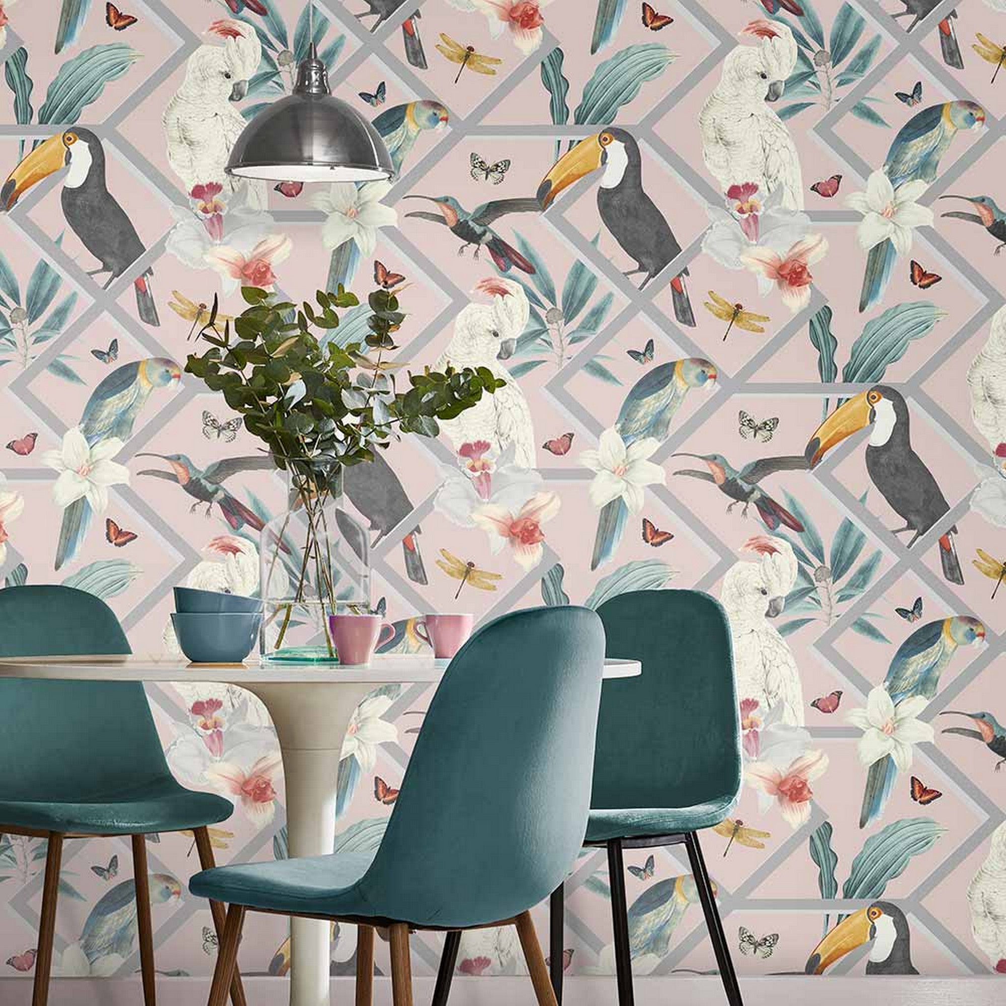 Perch Bird Wallpaper 107604 By Graham Brown In Blush Pink